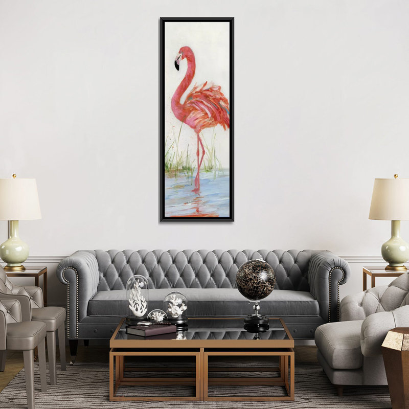«Flamingo II» par Sally Swatland - Estampe numérique sur toile tendue avec châssis panoramique, H 36 po x l 12 po x P 1,5 po