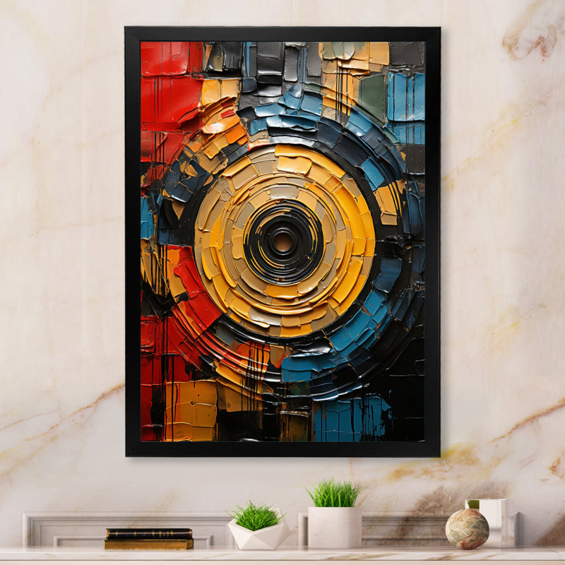 Musique sur toile, impression de mosaïque de disque vinyle, H 32 po x l 16 po x P 1 po, Cadre simple noir
