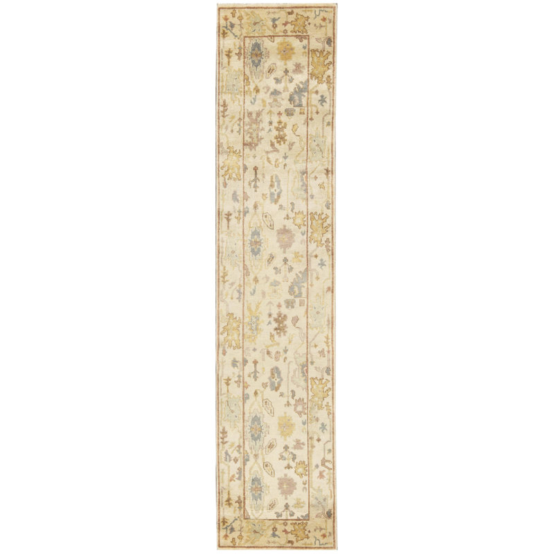 Yellow Abstract Handmade Hand-Knotted Runner 2'7" x 12'1" Wool Area Rug
