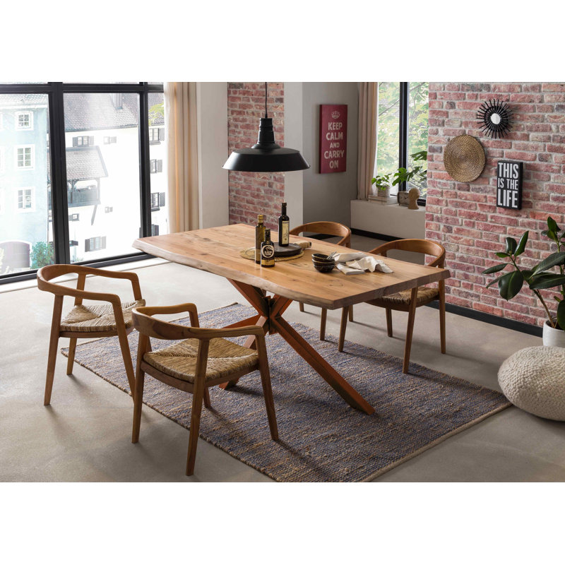 Brook Hallow Acacia Solid Wood Top Metal Base Dining Table, 78cm H x 160cm L x 85cm W, Black