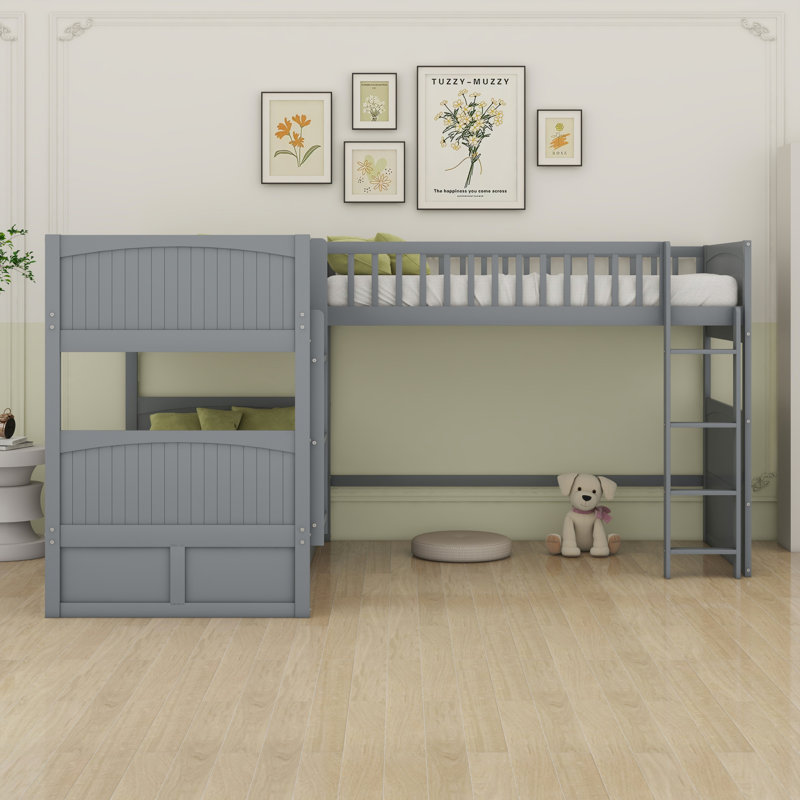 Bunk Bed With A Loft Bed Attached, With Drawers, Grey