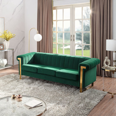 Teneisha 85.8'' Velvet Chesterfield Sofa, Brushed Metal Legs, Perfect for Living Room.