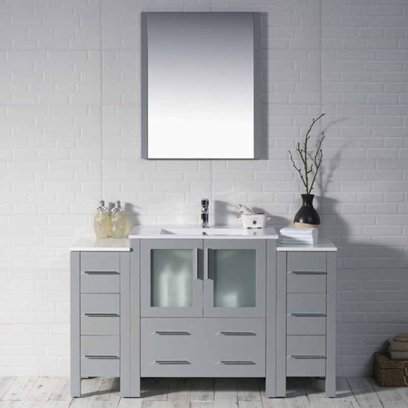 Ensemble de meuble-lavabo de salle de bain simple avec miroir 54 po Mance, Gris métallique