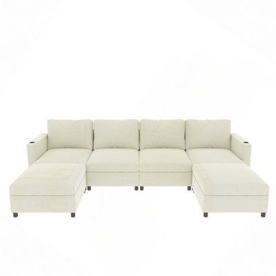 Modern Large Sectional Sofa, U-Shape Modular Sectional Couch With Storage Function,123" Sofa Bed With Ottoman,6 Seat Sectionals Chaise For Living Room,Chenille