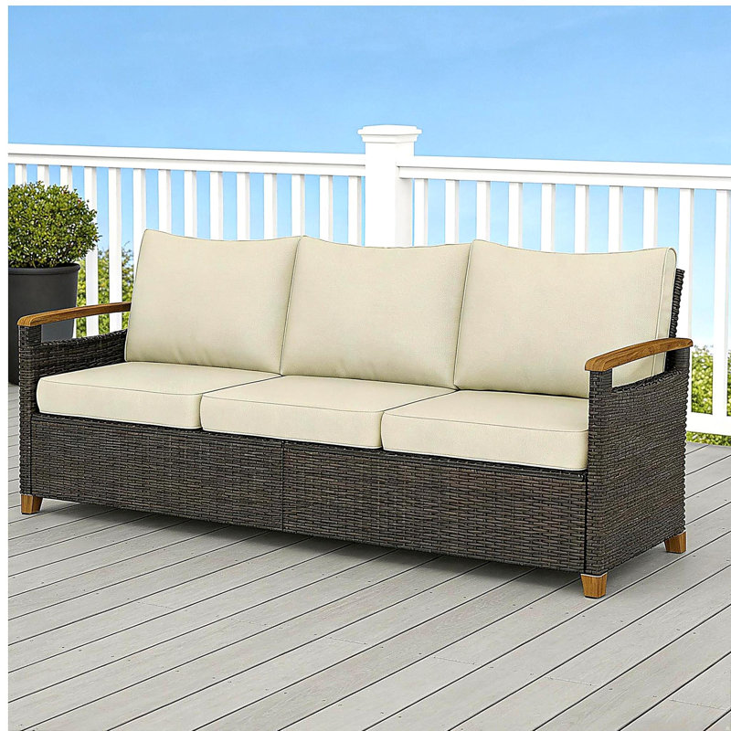 Wicker Patio Sofa,3 Seater Outdoor Couch Sofa,Wide Deep Seat Sofa