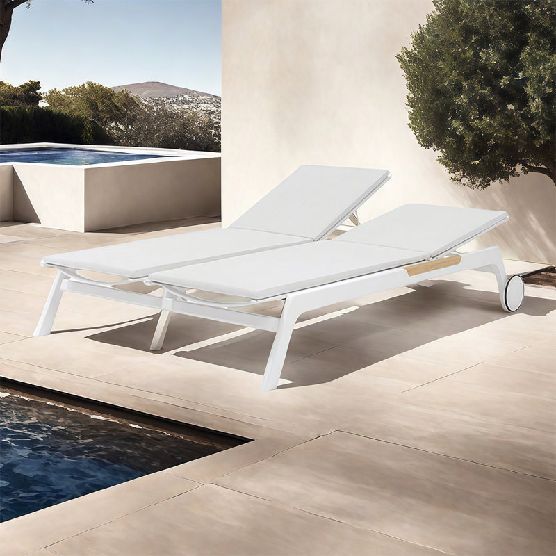 Chaise longue d'extérieur pour piscine, Blanc, Blanc