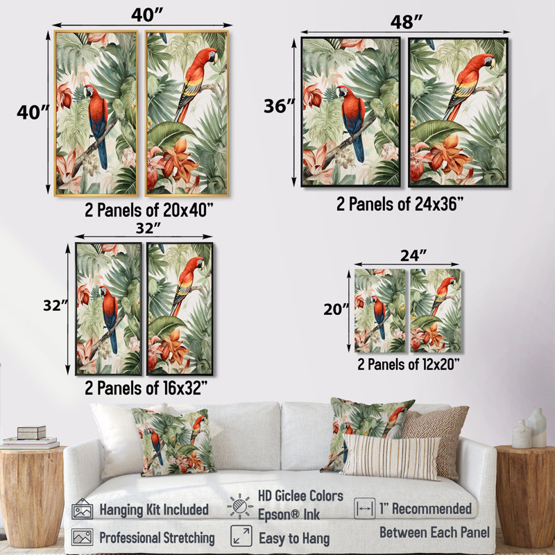 Perroquet au paradis I - Art mural perroquet animaux, 32" H x 32" W, Floater Framed Print without Mat, Black