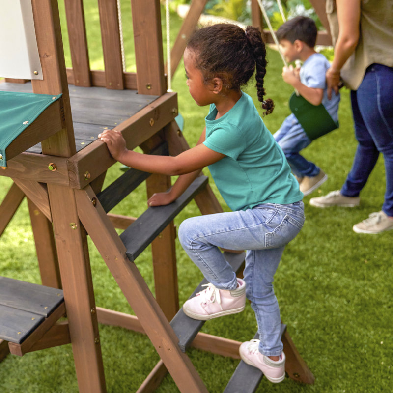 KidKraft Wilderness Point Wooden Swing Set with Table, Bench and Art ...