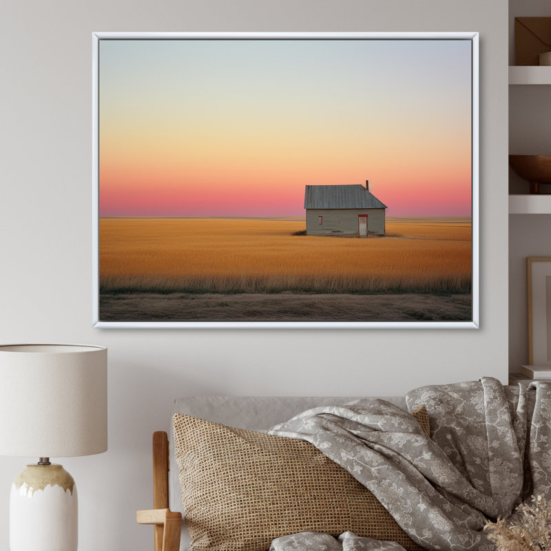 Horizons sans fin des Prairies au coucher du soleil, Cadre flottant blanc, H 24 po x l 32 po