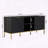 Modern TV Stand with Wave-Design Doors and Golden Legs in Black and Gold-475415378