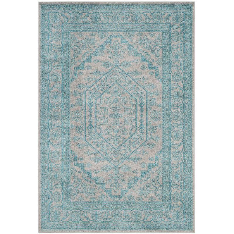 Stromsburg Oriental Area Rug, Light Grey/Teal, Rectangle 155 x 229 cm