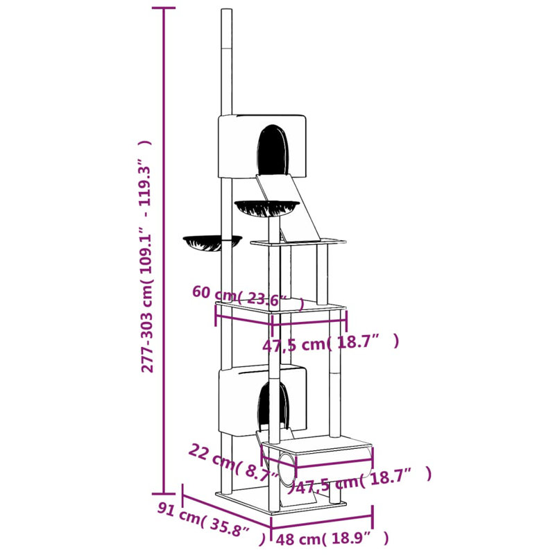 303cm H Cat Tree, Dark Grey