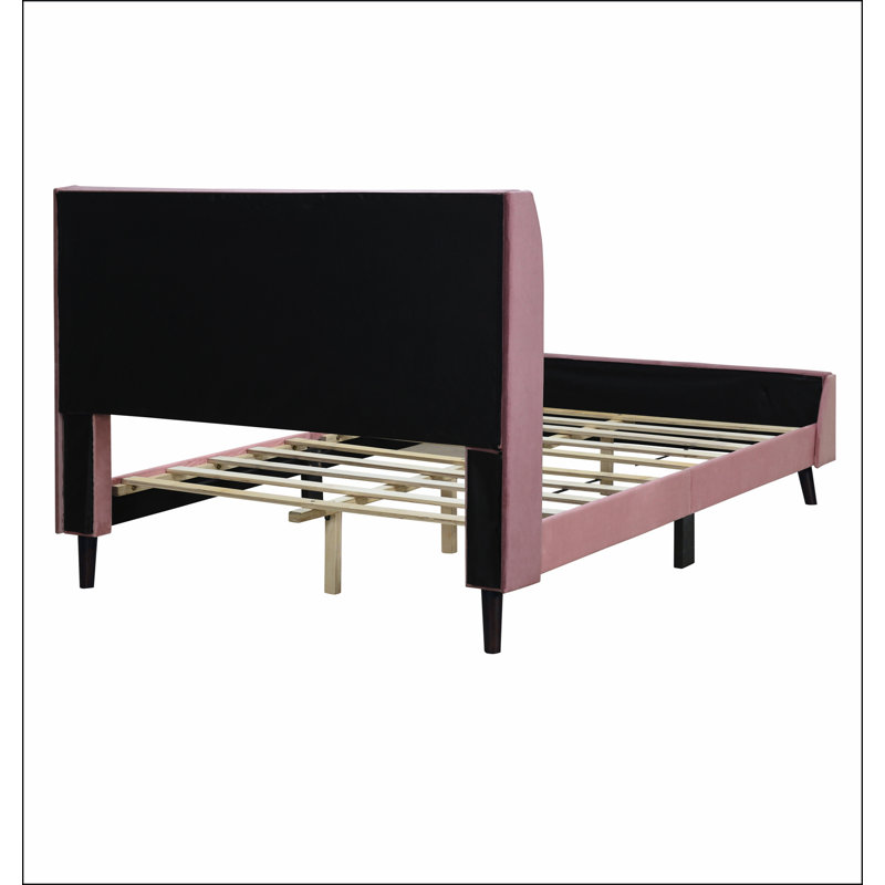 Lit plateforme tapissier, velours, rose