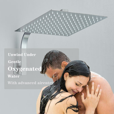 Tête de douche carrée en acier inoxydable chromé 8 pouces avec bras de 14 po