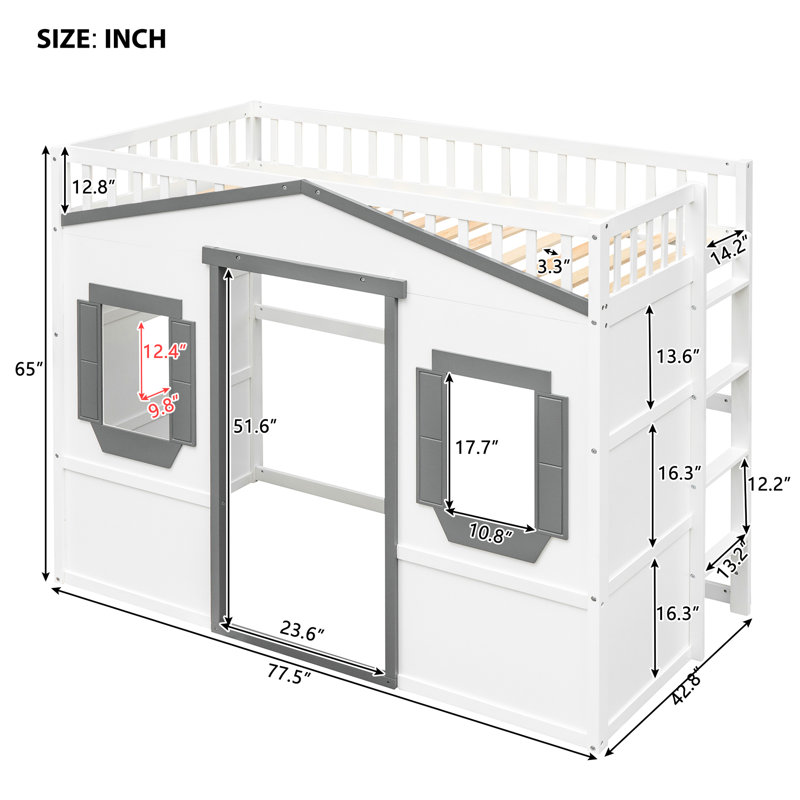 Lit mezzanine simple avec lit blanc gris - et confortable pour une bonne nuit de sommeil en blanc + bois massif gris, Twin
