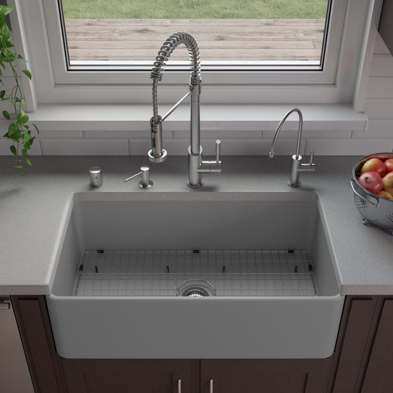 33'' L Single Bowl Fireclay Kitchen Sink, Gray Matte