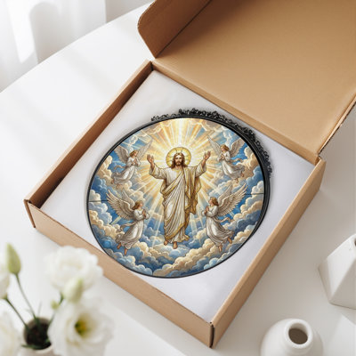 Jesus Angels Stained Glass Window Panel，12"H
