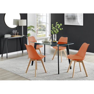 Scandinavian Minimalist Style Glass and Metal Leg Person Dining Set - Table and Chairs