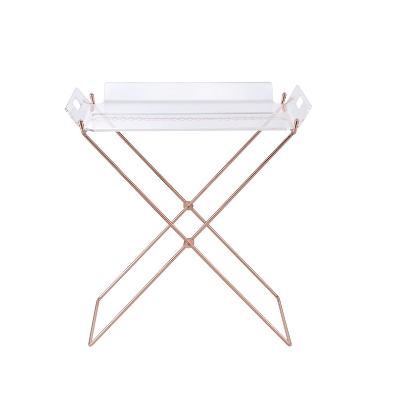 Table-plateau rectangulaire non pliable avec base amovible en acrylique transparent de 5 mm en forme de «x» en métal transparent de 8 mm, dimensions de 22 po, profondeur de 16 po, capacité de 100 lb avec poids pliable, large, haut, profond
