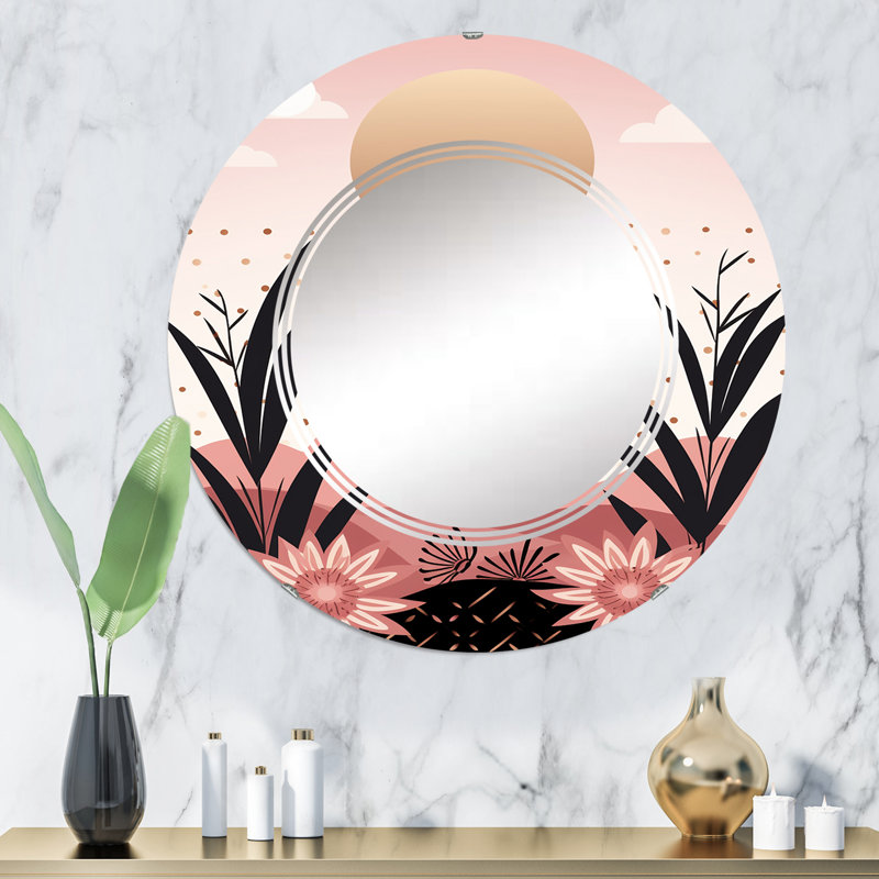Bougain - Miroir mural rond moderne, 32 po x 32 po