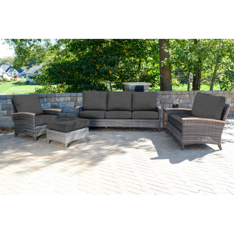 Bella Wicker Teak Outdoor Ottoman, Cast Charcoal, Brown