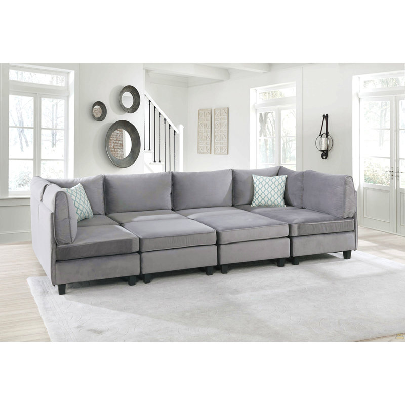 Canapé modulaire en velours gris 8 pièces Simona