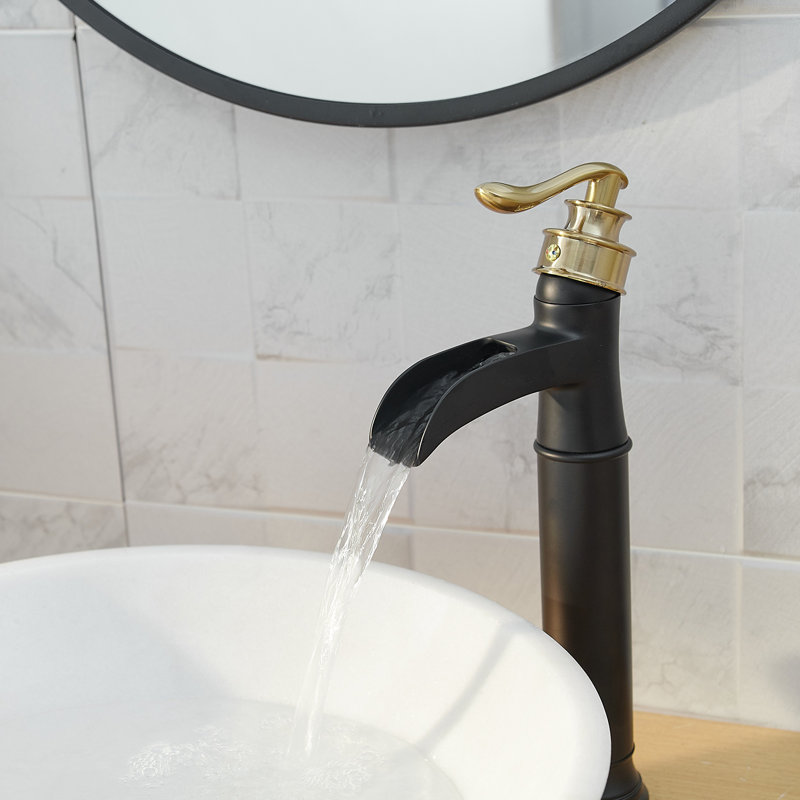 SoftStream Waterfall Vessel Black Gold Single Hole, Single Handle Bathroom Sink Faucet