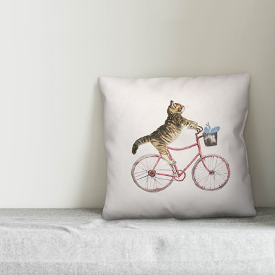  Cat on Bike Throw Pillow