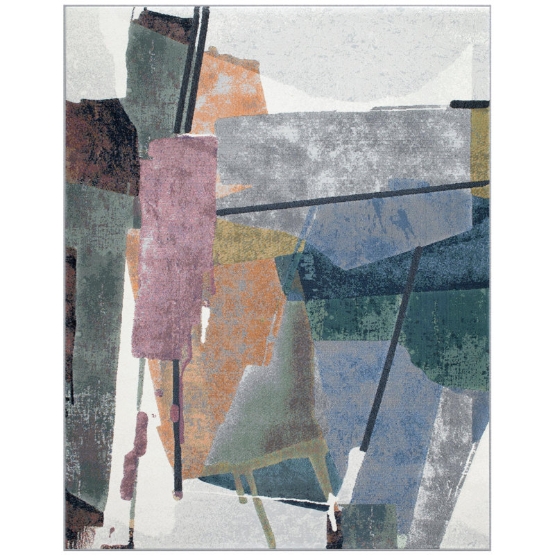Tapis argenté touffeté à motif abstrait Ayjah, Rectangle de 5 pi x 8 pi
