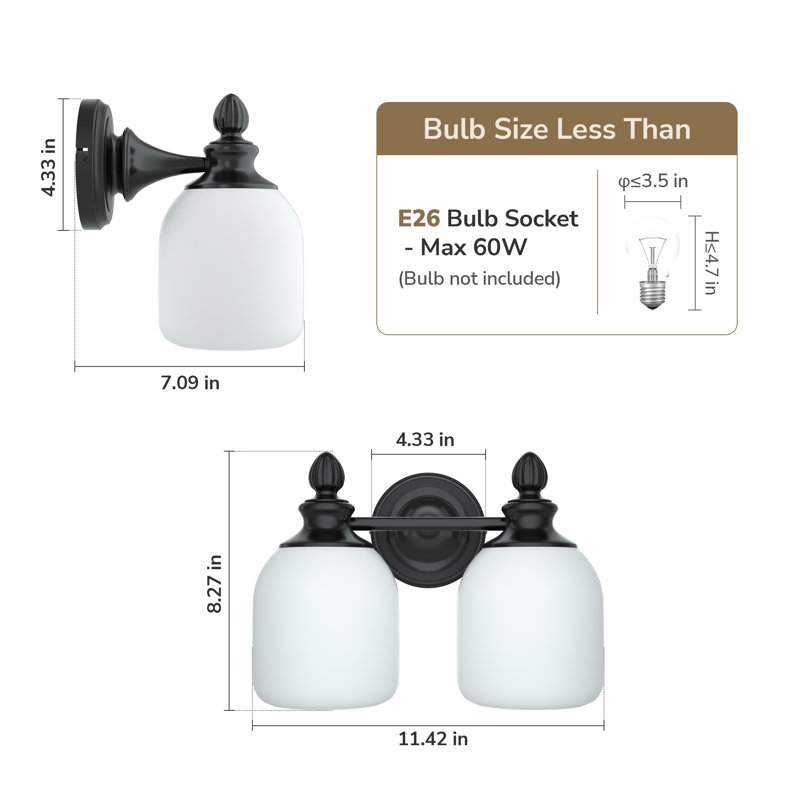 Dimmable Bathroom Vanity Light with Frosted Glass Shade