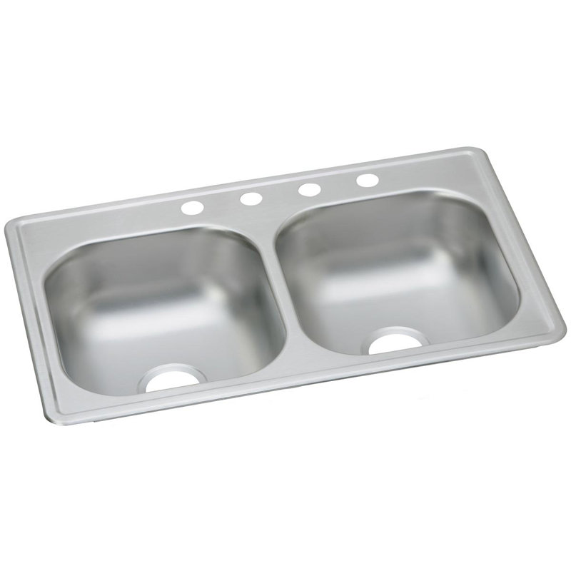 Évier de cuisine à double cuve encastrable L 33 po x l 19 po Dayton, 4 trous, Acier inoxydable
