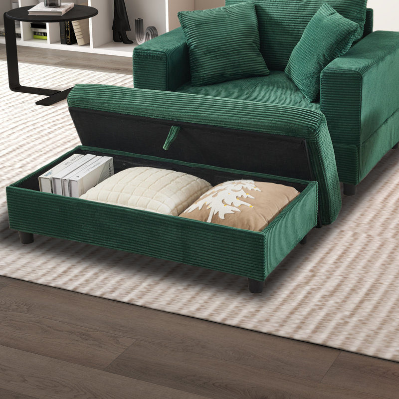 Chaise longue avec repose-pieds de rangement amovible, Vert