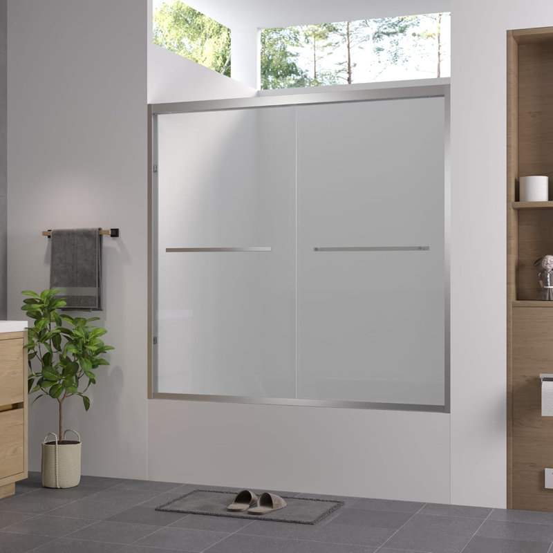 Shower Door, 56-60“ X 58” Aluminum Frame Double Sliding Bathtub Shower Door, Premium 1/4" (6mm) Clear Tempered Glass With Chrome Finished, Ansi And Sgcc Certified