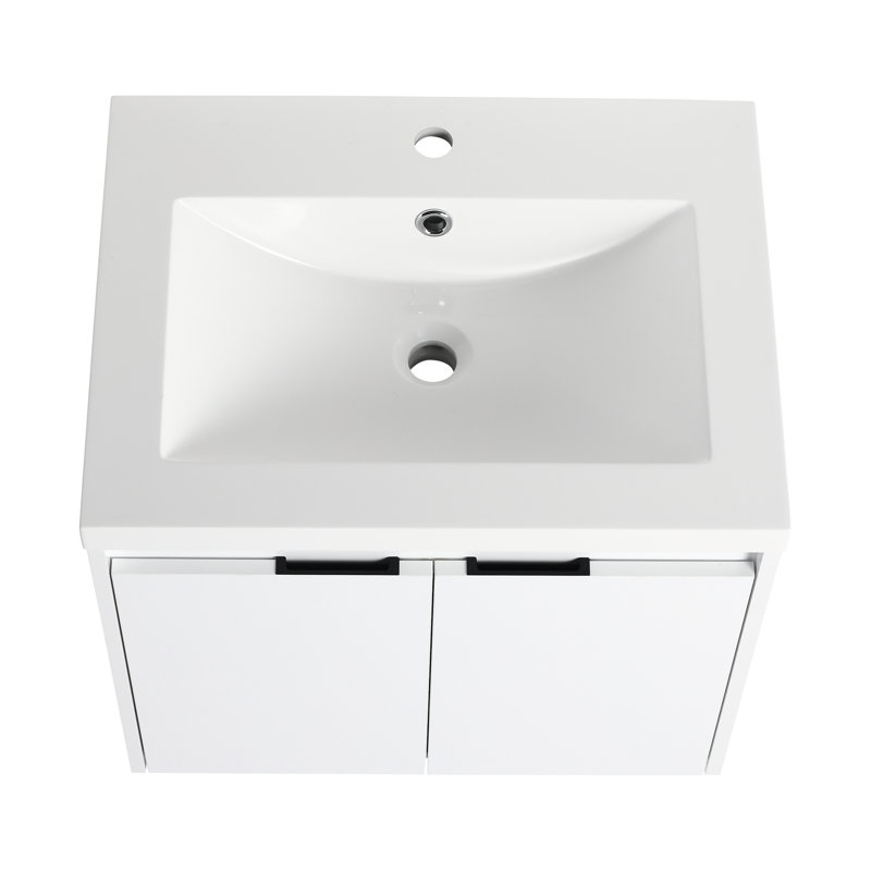 Meuble-lavabo 36 po avec lavabo en résine, charnières en acier inoxydable à fermeture douce, 2 portes, 1 armoire latérale, finition aspect brillant