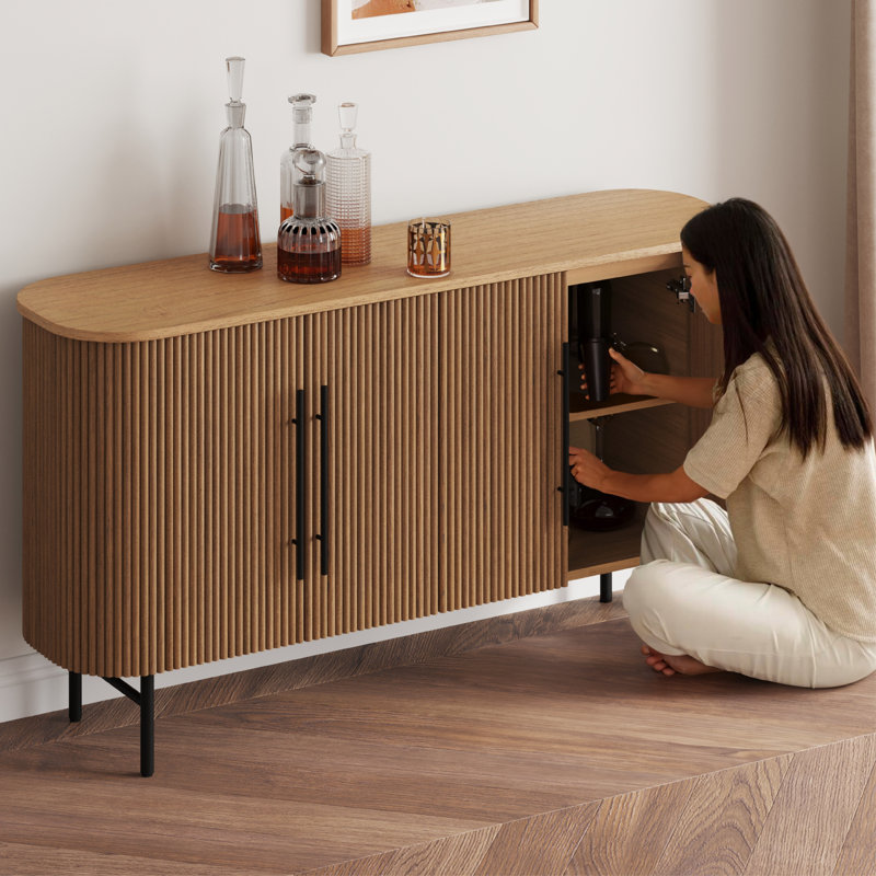 Penelope 59.1" Solid Wood Fluted Sideboard, Now Fully Assembled, Natural