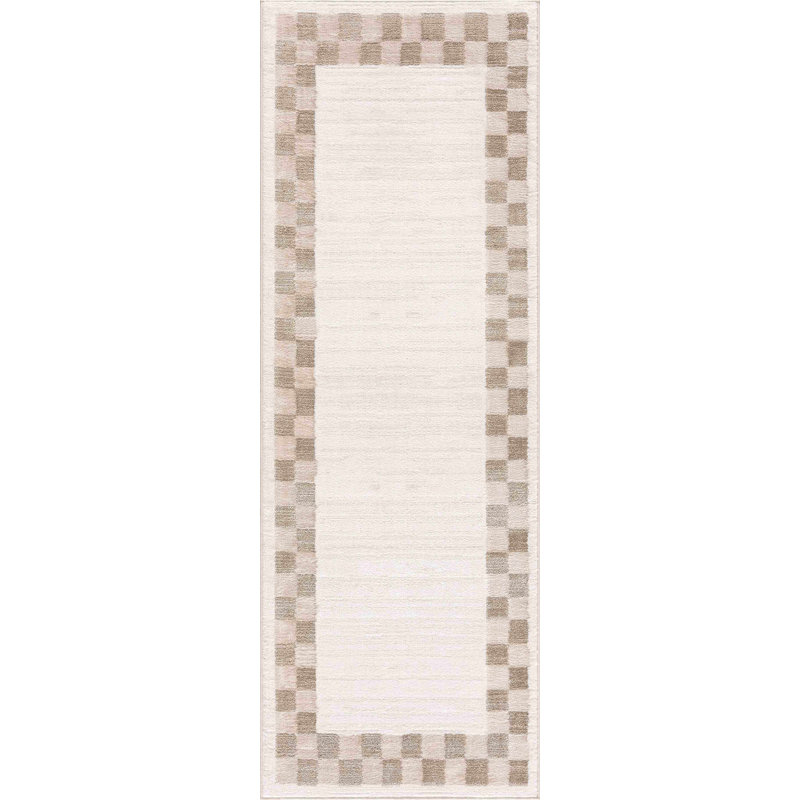 Bakersfield Machine Washable Modern Geometric Bordered Beige Area Rug, Runner 2'7" x 7'3"