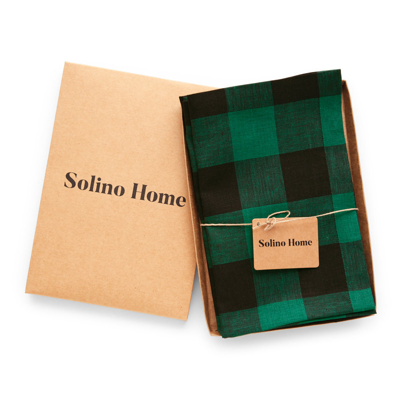 Buffalo Check - 100% Pure Linen Dinner Napkins, Green/Black