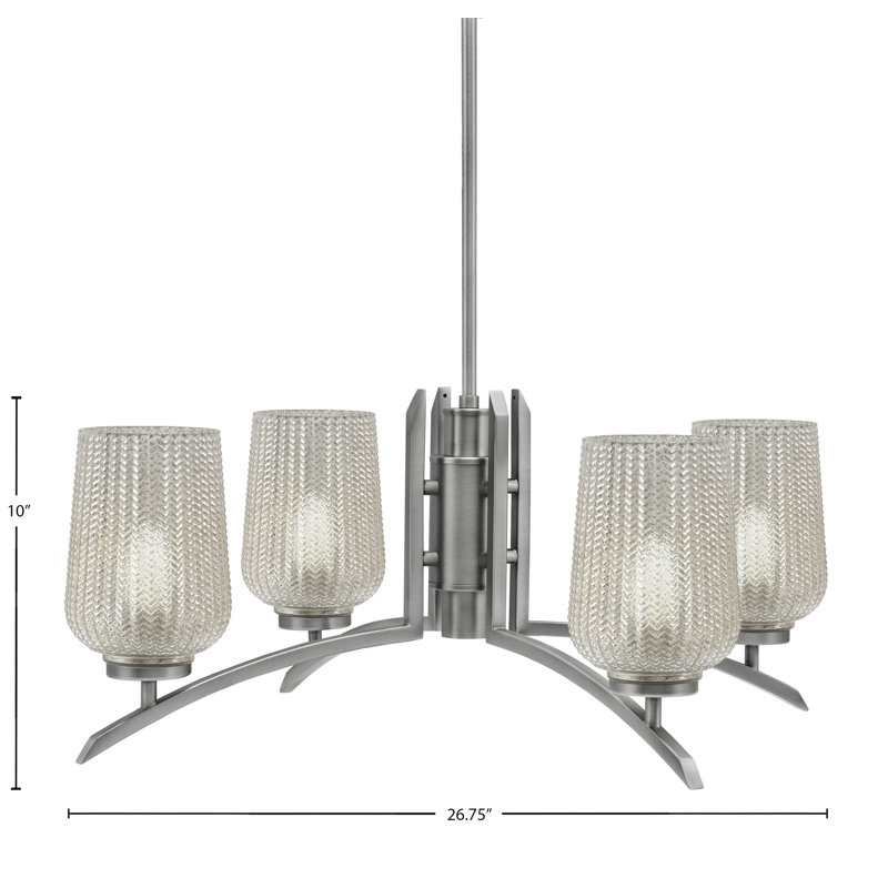 Lustre lumineux avec verre texturé argenté 5 po, H 58,25 po x l 26,75 po x P 26,75 po, Graphite, 4