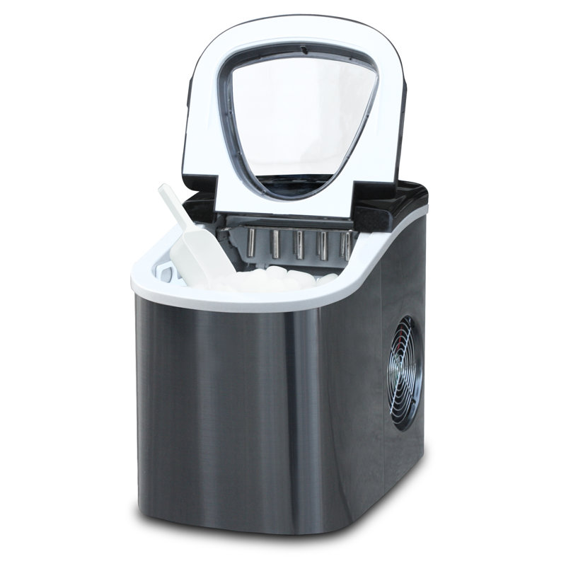 Ice Maker with 26 lbs. Capacity Countertop Stainless Steel Ice Maker with Transparent Window, Black Stainless