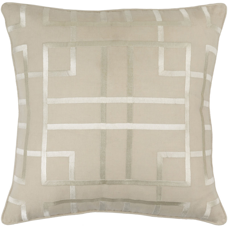 Geometric Down Throw Pillow, 22" H x 22" W x 4" D, Light Gray/Beige, Pillow Cover Only - No Insert