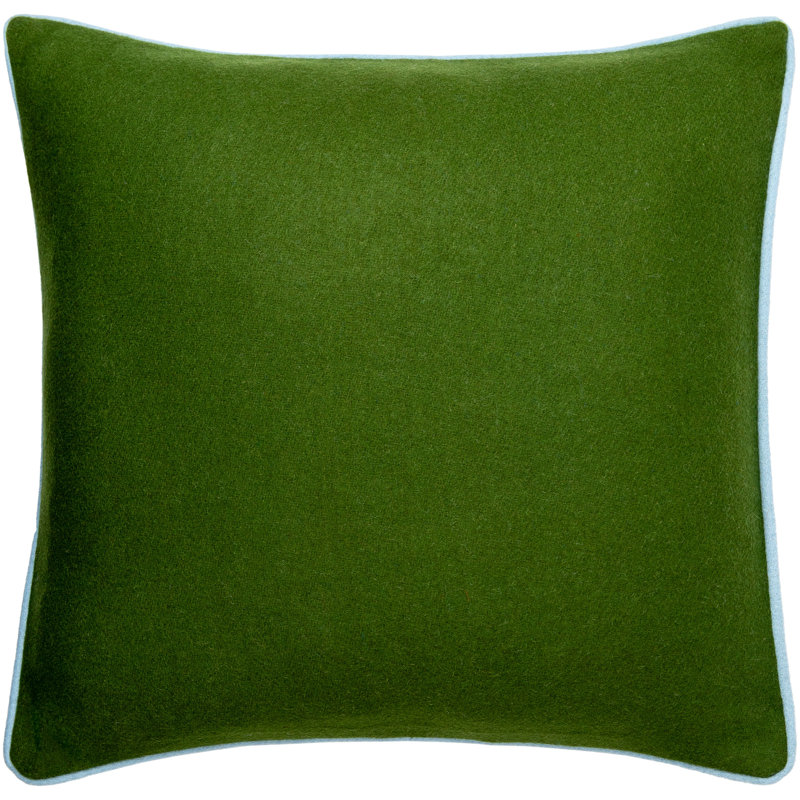 Grass Green Wool Square Throw Pillow with Piped Edges