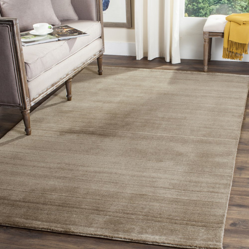 Morano Hand Loomed Wool/Cotton Solid Color Rug in Taupe, Rectangle 9' x 12'
