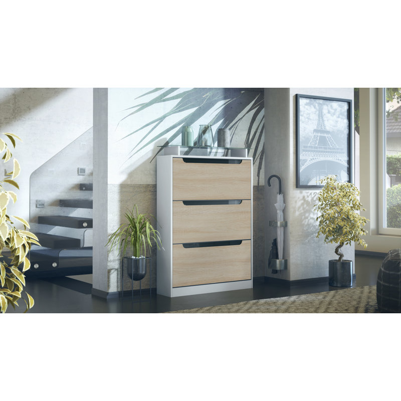 Aceto 24 Pair Shoe Storage Cabinet, Front: Oak/Black