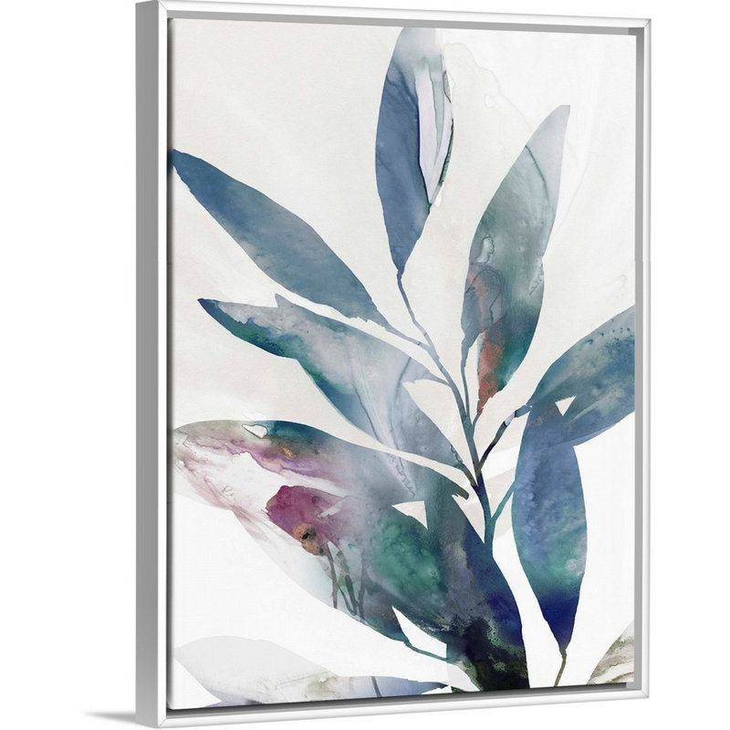 Indigo Sprig II, art mural sur toile, Toile avec cadre blanc, H 34 po x l 26 po