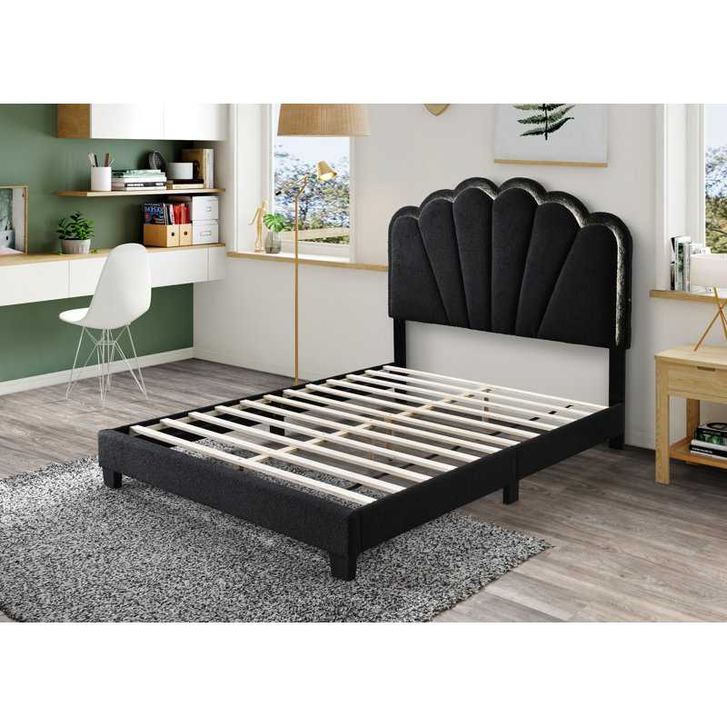Fabric LED Light HB Platform Bed W/ LED Light & Chunky Leg (Fully Slated), California King, Black