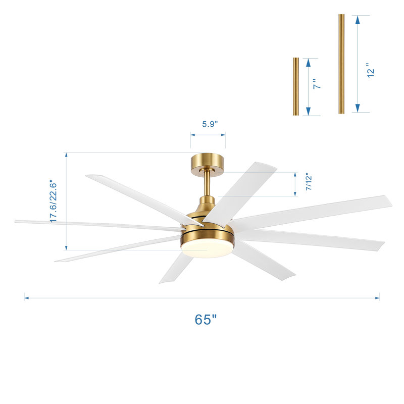 Jamii-Leigh 65/72/84 inch Large Indoor/Covered Outdoor Modern Ceiling Fan with Led Lights and Remote, 6-Speed, Reversible Quiet DC Motor, Timer, 8-ABS-Blade