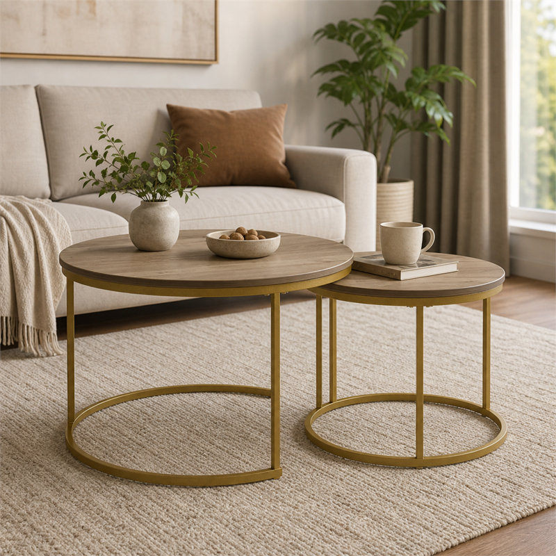 Ensemble de 2 tables gigognes Modern Brown, Bois naturel / brun