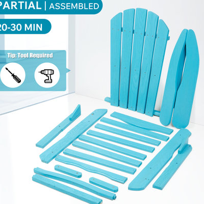 Turquoise Blue Solid Wood Folding Chair, Grain, Pre - Assembled , Ideal For Pool Side, Deck, And Lawn, Comfortable Weather Seating Wooden Outdoor Areas Such As Garden, Long Lasting