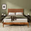 Lit plateforme en bois d'acacia massif avec tête de lit en cuir végétalien tissé à la main, cadre de lit de style Mid-Century moderne, aucun sommier nécessaire, couleur caramel-132741640-132741641