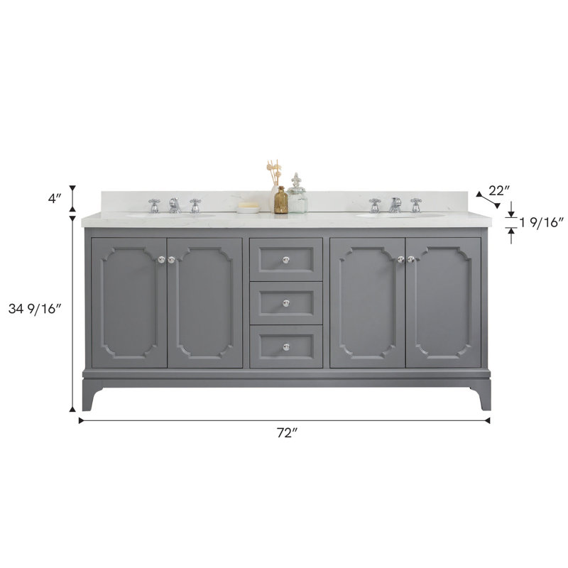 Bernardo Queen 72" Sink Carrara Quartz Countertop Bath Vanity with Faucet, Standard, Cashmere Gray